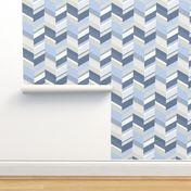 Chevron with Textures / Denim Blue and Gray