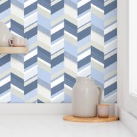 Chevron with Textures / Denim Blue and Gray