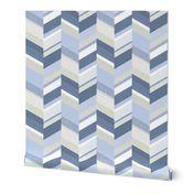 Chevron with Textures / Denim Blue and Gray