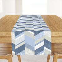 Chevron with Textures / Denim Blue and Gray