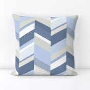 Chevron with Textures / Denim Blue and Gray