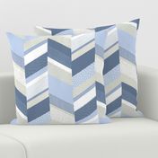 Chevron with Textures / Denim Blue and Gray