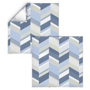 Chevron with Textures / Denim Blue and Gray