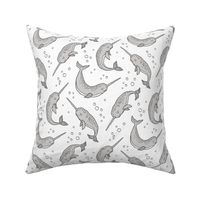 Narwhal  Grey on White