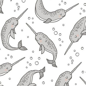 Narwhal  Grey on White