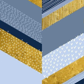 Chevron with Textures / Gold Effect and Denim Blue