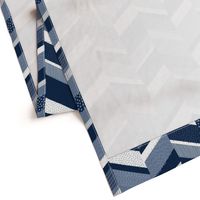 Chevron with Textures / Denim Blue and White