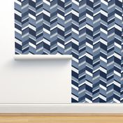 Chevron with Textures / Denim Blue and White