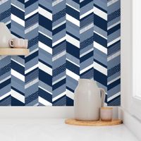 Chevron with Textures / Denim Blue and White