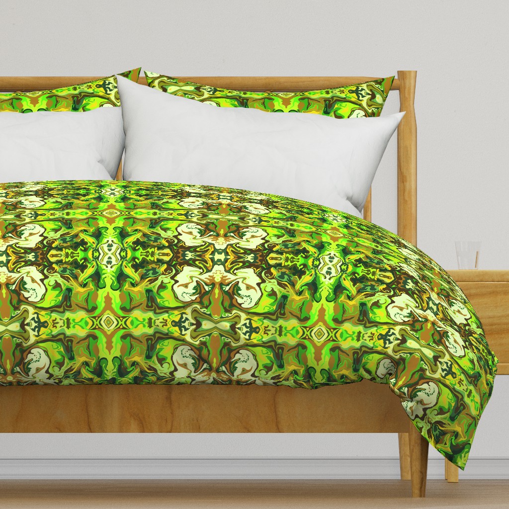 BN5  -  LG - Abstract Marbled Mystery Tapestry in Forest Green - Lime - Olive - Brown - Yellow