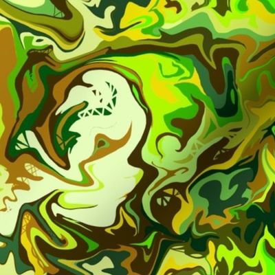 BN5  -  LG - Abstract Marbled Mystery Tapestry in Forest Green - Lime - Olive - Brown - Yellow