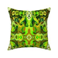 BN5  -  LG - Abstract Marbled Mystery Tapestry in Forest Green - Lime - Olive - Brown - Yellow