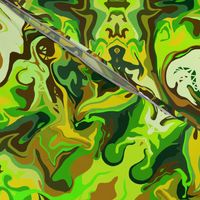 BN5  -  LG - Abstract Marbled Mystery Tapestry in Forest Green - Lime - Olive - Brown - Yellow