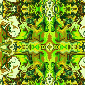 BN5  -  LG - Abstract Marbled Mystery Tapestry in Forest Green - Lime - Olive - Brown - Yellow