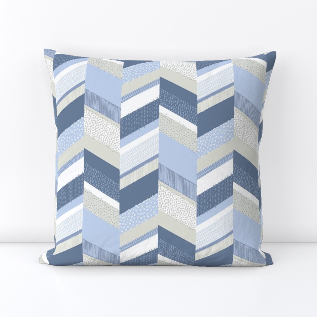 Small Chevron with Textures / Denim Blue and Gray