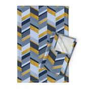 small Chevron with Textures / Gold Effect and Denim Blue