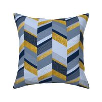 small Chevron with Textures / Gold Effect and Denim Blue