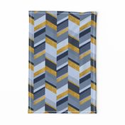 small Chevron with Textures / Gold Effect and Denim Blue