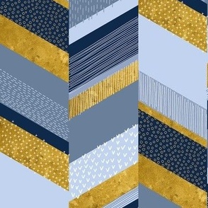 small Chevron with Textures / Gold Effect and Denim Blue