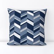 Small Chevron with Textures / Denim Blue and White