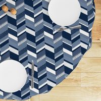 Small Chevron with Textures / Denim Blue and White