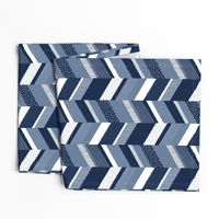 Small Chevron with Textures / Denim Blue and White