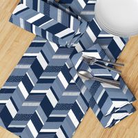 Small Chevron with Textures / Denim Blue and White