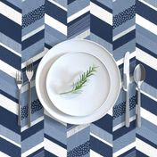 Small Chevron with Textures / Denim Blue and White