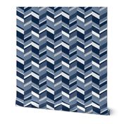 Small Chevron with Textures / Denim Blue and White