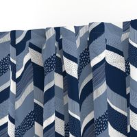 Small Chevron with Textures / Denim Blue and White