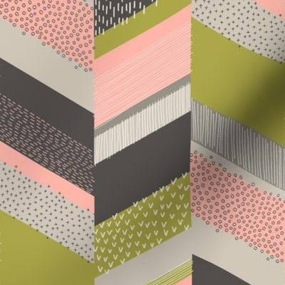 Small Chevron with Textures / Rose and Green