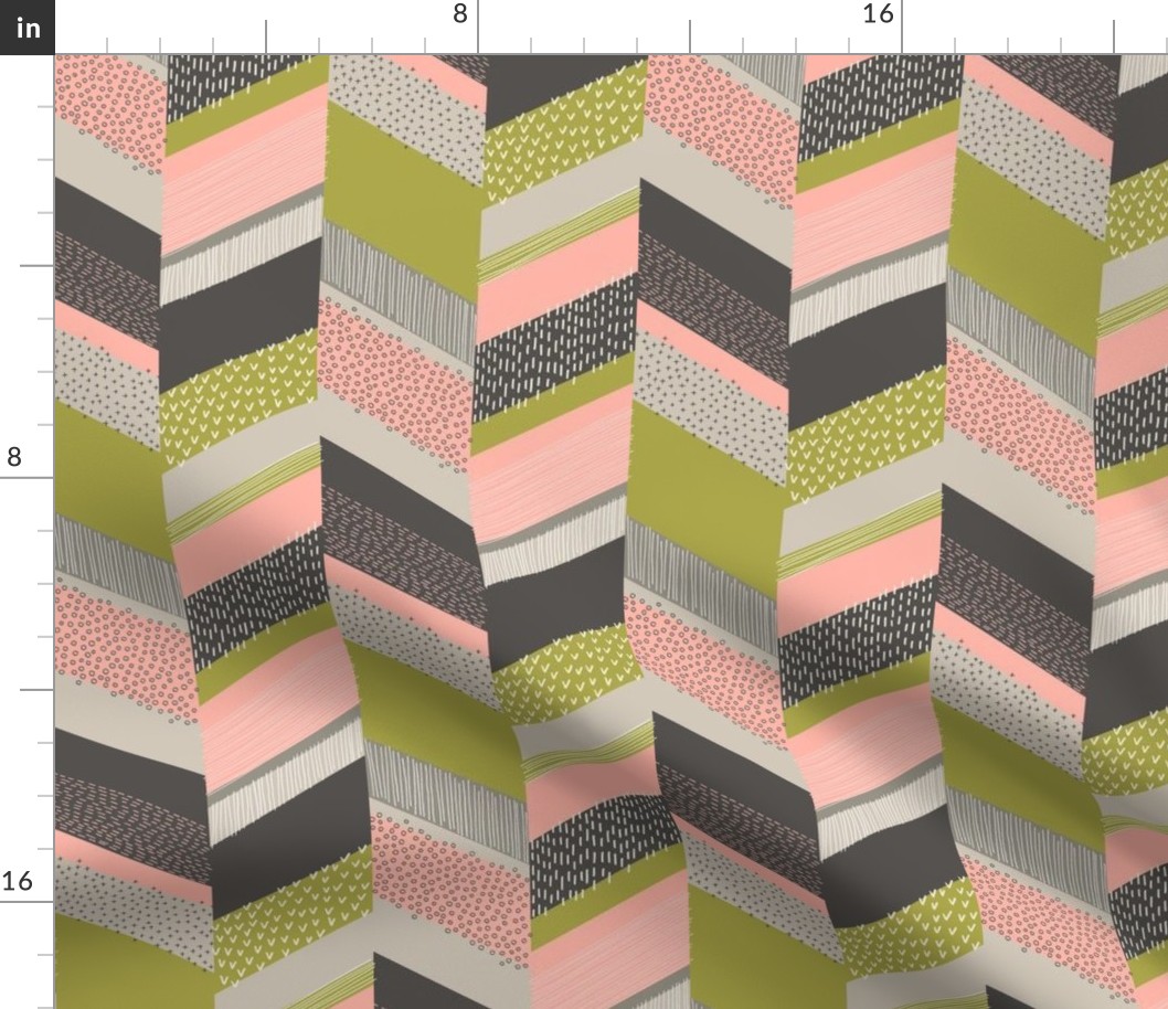 Small Chevron with Textures / Rose and Green