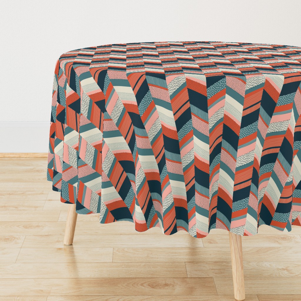 Small Chevron with Textures / Orange and Persian Green