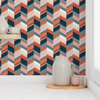 Small Chevron with Textures / Orange and Persian Green