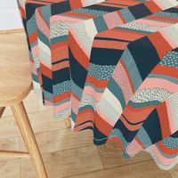 Small Chevron with Textures / Orange and Persian Green