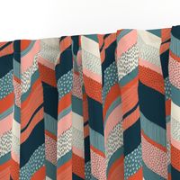 Small Chevron with Textures / Orange and Persian Green