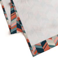 Small Chevron with Textures / Orange and Persian Green