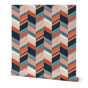 Chevron with Textures / Orange and Persian Green