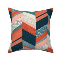 Chevron with Textures / Orange and Persian Green