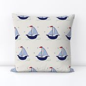 Sailboat blue navy green stars waves hobie cat beetle cat sailboat offwhite