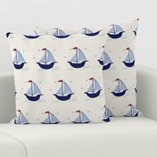 Sailboat blue navy green stars waves hobie cat beetle cat sailboat offwhite