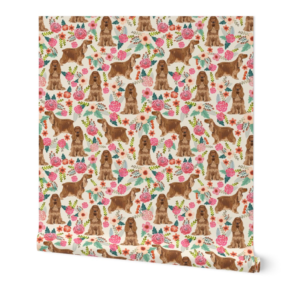 cocker spaniel florals cream dog breed fabric