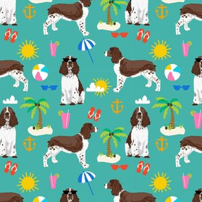 english springer spaniel beach summer tropical vacation dog fabric teal