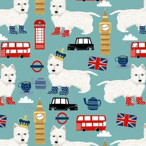 westie london travel england big ben dog breed fabric blue