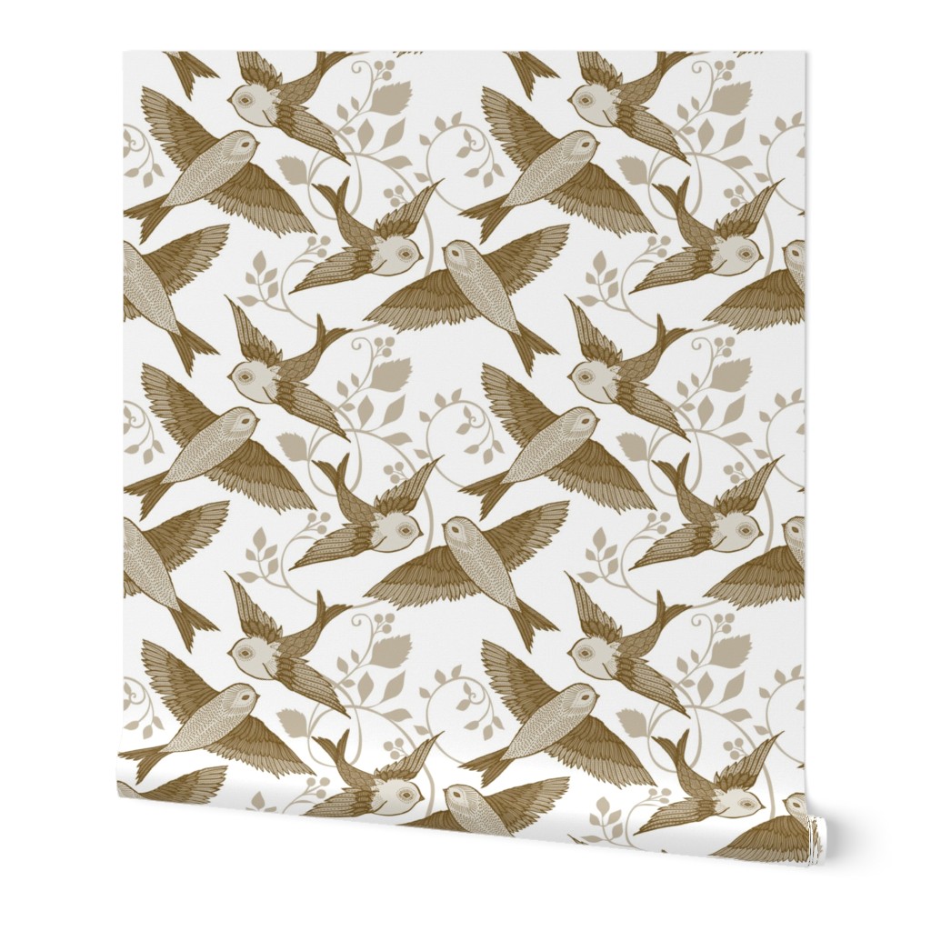 Antique Birds {White}-medium