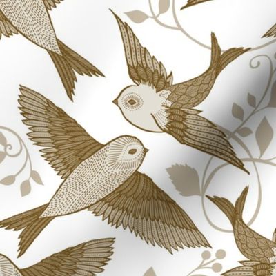 Antique Birds {White}-medium