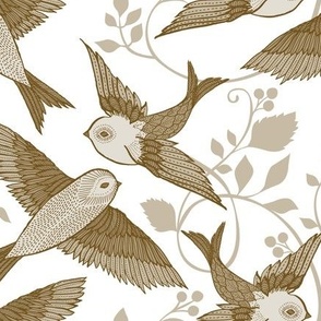 Antique Birds {White}-medium