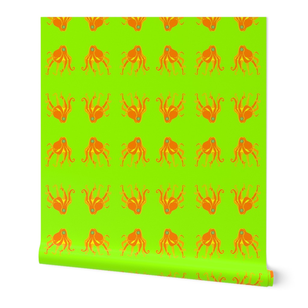 Larage - Orange Octopus Swim Meet on Lime Green 