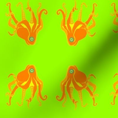 Larage - Orange Octopus Swim Meet on Lime Green 