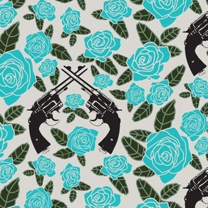 Vintage Revolvers on Blue Floral // Small